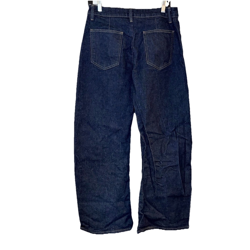 Zara ZW COLLECTION CRACKLED BARREL LOW-RISE JEANS Dark Wash $99 Size 8 - Picture 2 of 7